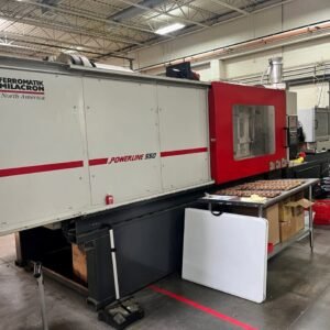 500 Ton 72 oz Shot Size Cincinnati Milacron NT550-80 Powerline Electric Injection Molding Machine, 2001 – Air Blow, Hydraulic Knockout, Robot Interface, Coining
