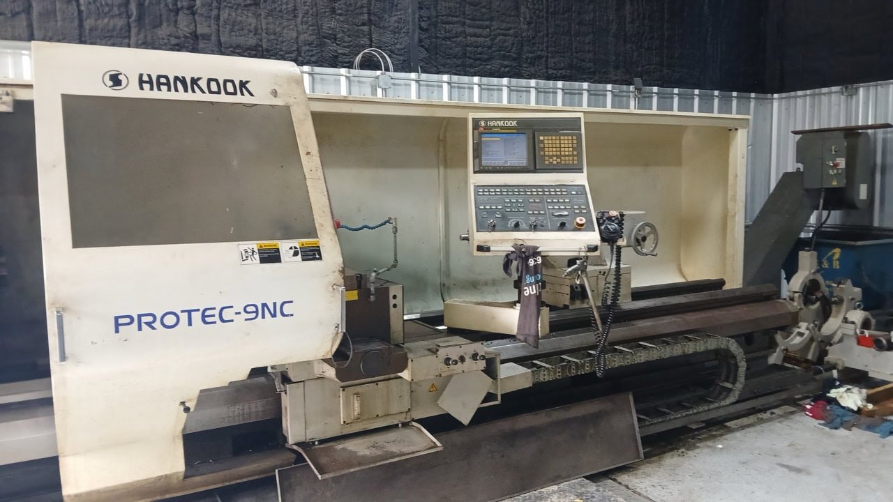 37.4″ x 156″ Hankook Protec 9NC 10″ Spindle Bore, Dual Chucks, 2006 – Chip Conveyor, 8 Station Turret - Image 2