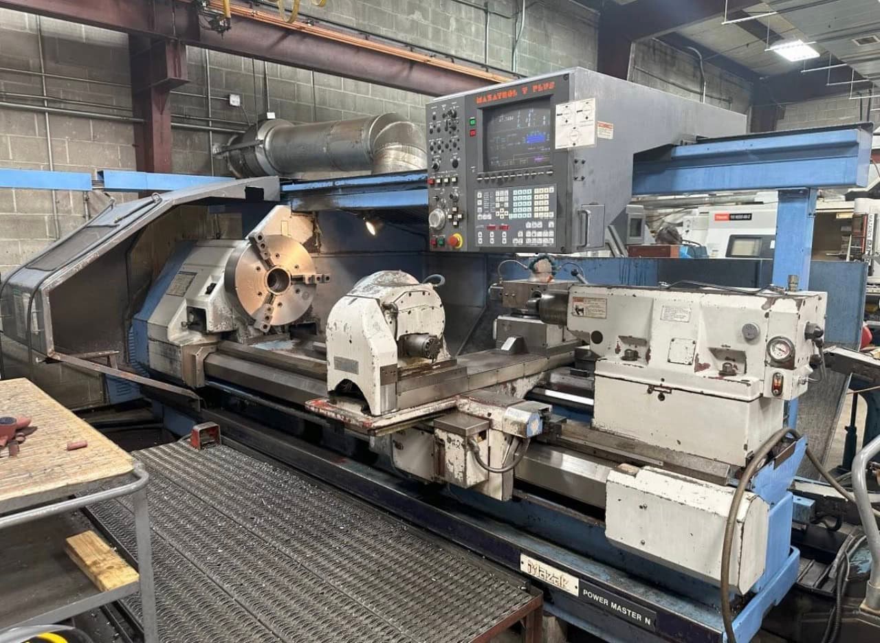 Mazak Powermaster N 2000U Flatbed Lathe, 1997 – 24″ Chuck, Tailstock, Chip Conveyor - Image 2