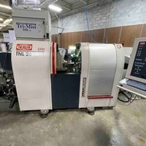 Traub TNL26 CNC Swiss Lathe, 2001- LNS Bar Feeder, Mist Collector, Conveyor, 34 Stations, Live Tools